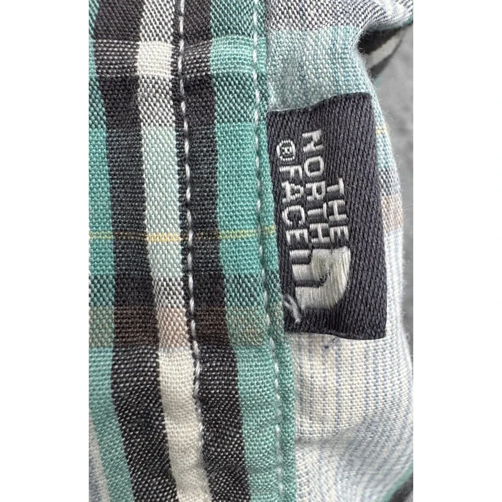 The North Face Plaid Button Up Shirt Men Large Teal Short Sleeve Hiking Gorpcore